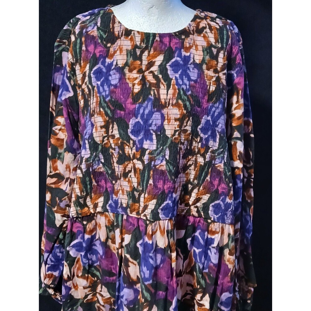 Terra & Sky Long Sleeve Smocked Long Floral Dress 3X NWT